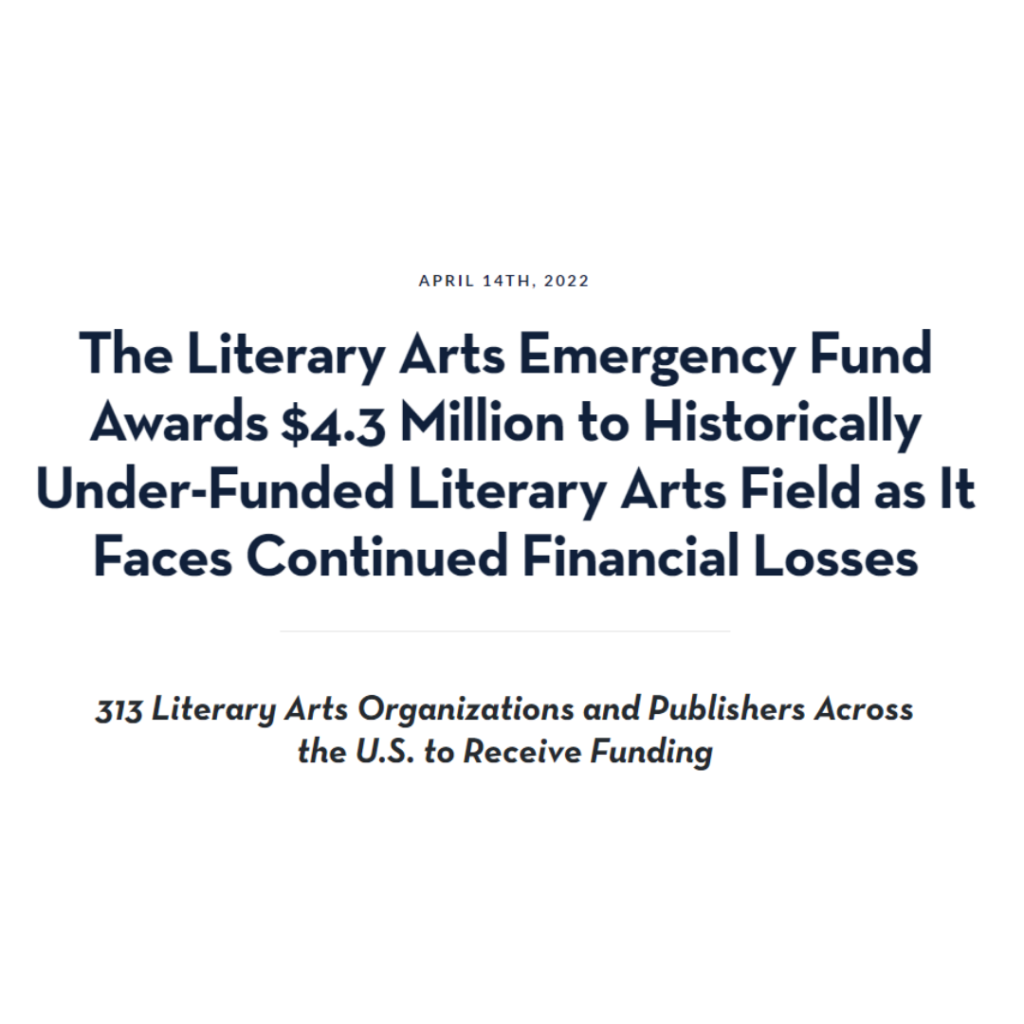 Announcement of the Literary Arts Emergency Fund